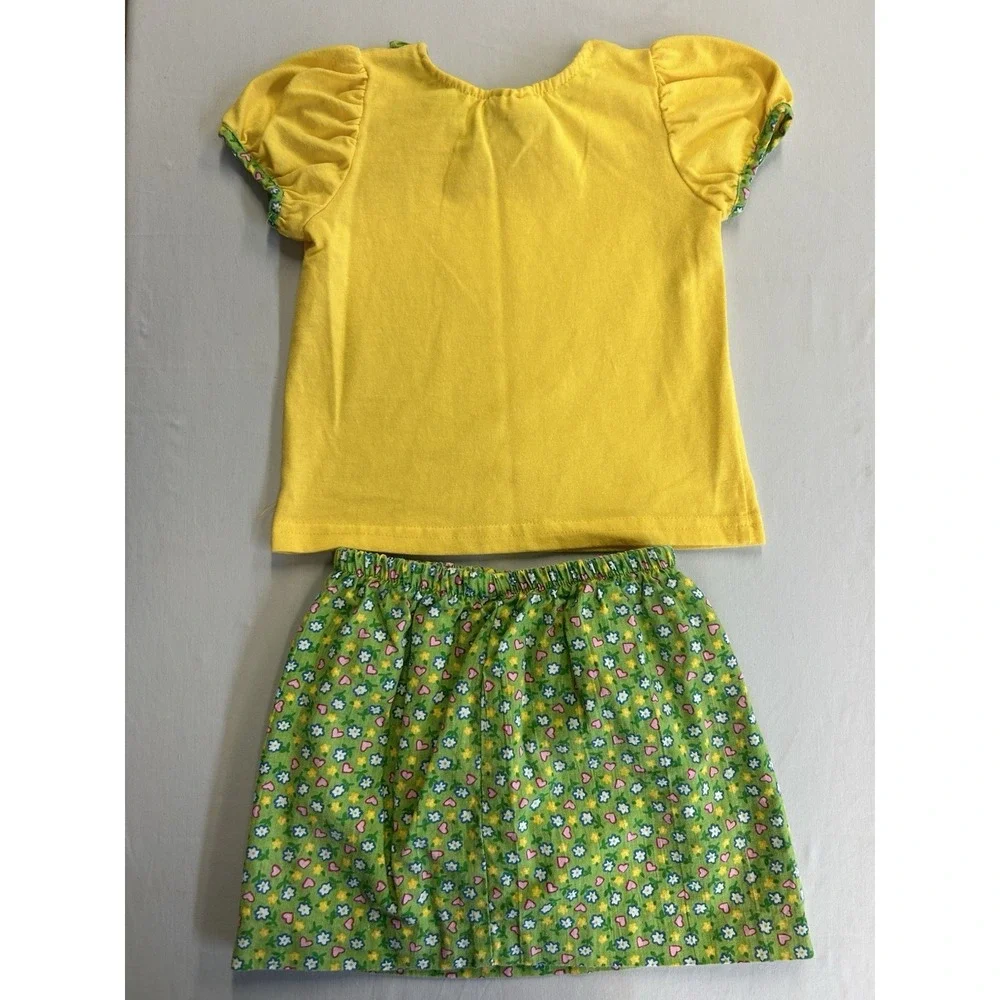 Vintage Y2K Small Steps Girls 2 Pc Floral Skirt Set Yellow Puff Sleeve Outfit 3T